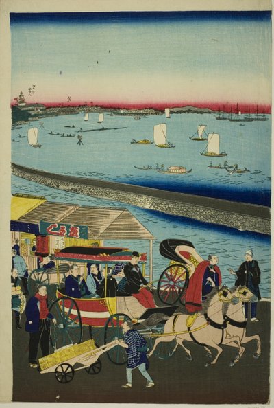 Afbeelding van de Stoomlocomotief in Yatsuyama, Tokyo door Utagawa Hiroshige III