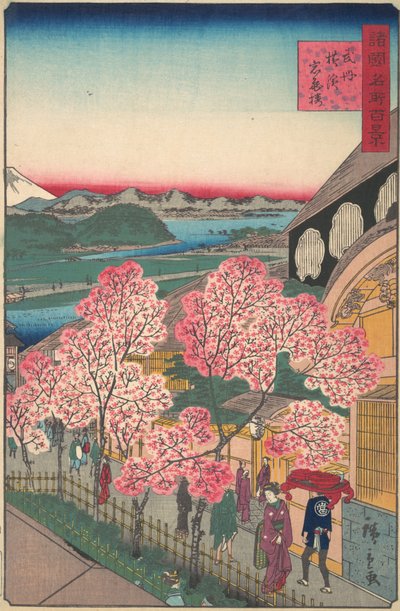 Ingang van het Gankiro-theehuis in het Miyozaki-district, Yokohama, Bushu door Utagawa Hiroshige II
