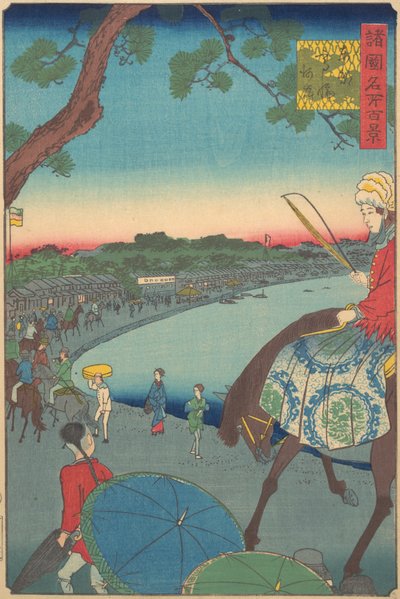 Buitenlanders Rijden Langs de Kust bij Takanawa in de Oostelijke Hoofdstad, 9e maand, 1861 door Utagawa Hiroshige II