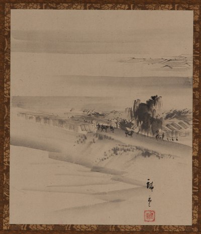 Landschap: rivier, stad en mist, Edo-periode, 19e eeuw door Utagawa Hiroshige II
