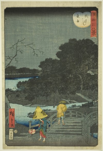 Nachtregen bij Makura-brug (Makurabashi yau), uit de serie "Acht Uitzichten van de Sumida-rivier (Sumidagawa hakkei)" door Utagawa Hiroshige II