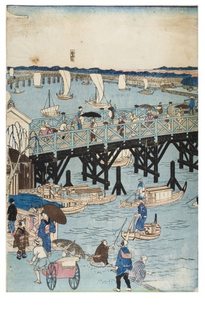 Beroemde Plaatsen in Tokio, Echt Uitzicht op de Ryogoku Brug door Utagawa II Hiroshige