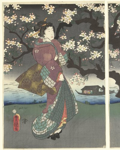 Avondwandeling langs de rivier door Utagawa Kunisada (I)