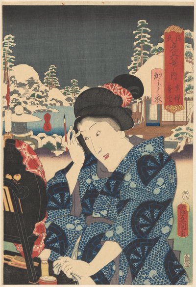 Lingering snow on Utsusemi door Utagawa Kunisada (I)