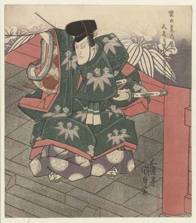 Man bij de ingang van een tempel door Utagawa Kunisada (I)