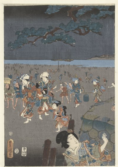 Schelpen rapen op het strand van Akashi door Utagawa Kunisada (I)