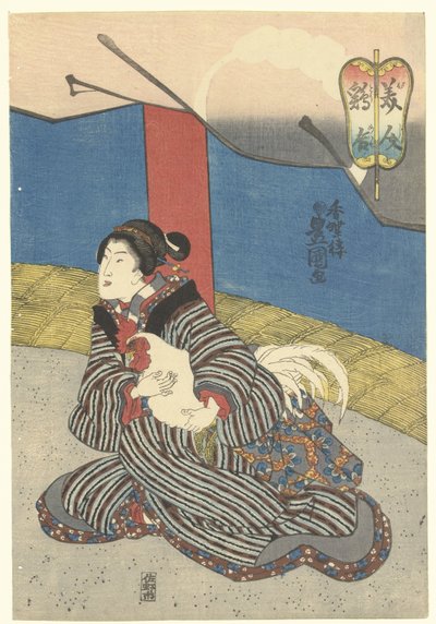 Schoonheden bij een hanengevecht door Utagawa Kunisada (I)