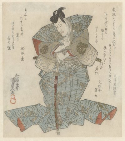 Staande heer in blauwe over-kimono door Utagawa Kunisada (I)