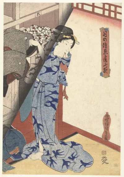 Vrouw een kimono opbergend door Utagawa Kunisada (I)