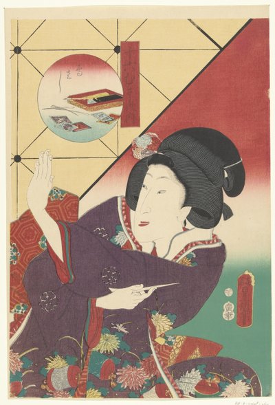 Vrouw in herfst kimono door Utagawa Kunisada (I)