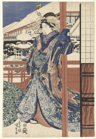 Vrouw in wintertuin door Utagawa Kunisada (I)