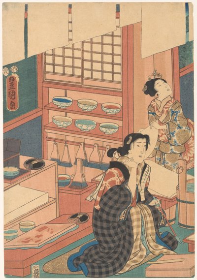 Vrouwen maken prenten (linkerdeel) door Utagawa Kunisada (I)