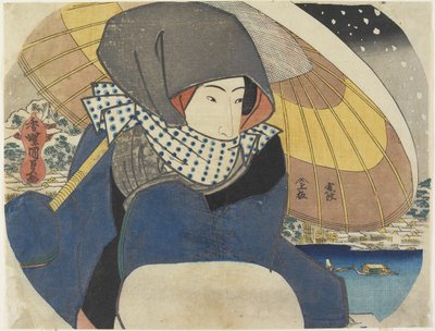 (Vrouw met kap en paraplu), 1818 door Utagawa Kunisada