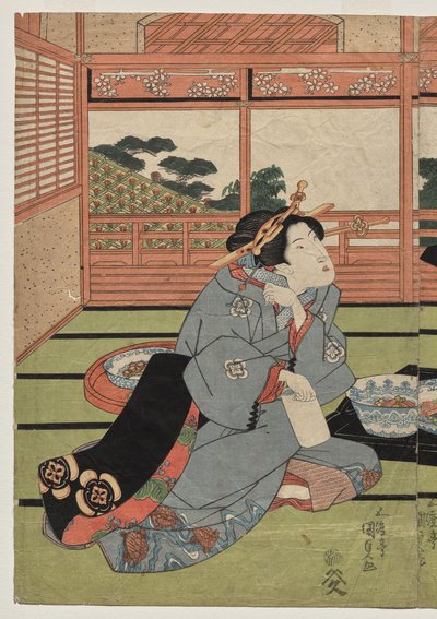 Een Uitzicht op de Grote Nieuwe Kamer bij Sakurai door Utagawa Kunisada