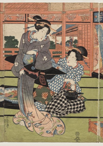 Een Uitzicht op de Grote Nieuwe Kamer in Sakurai door Utagawa Kunisada
