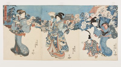 Kersenbloesembomen bij Atagoyama (kleur houtsnede) door Utagawa Kunisada