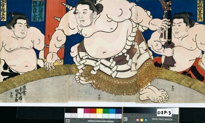 Illustratie van de Dohyo-Iri van grootkampioen Shiranui Dakuemon, uitgegeven door Yamaguchiya Tobie door Utagawa Kunisada