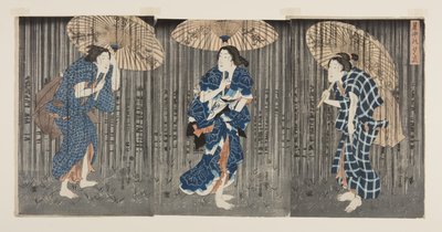 Plotselinge bui in de zomerhitte door Utagawa Kunisada