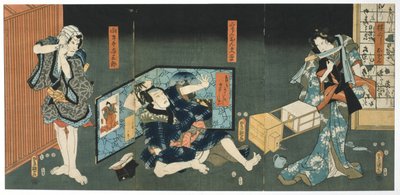 Theaterscène, 1844 door Utagawa Kunisada