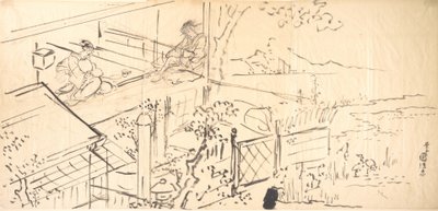 Twee Courtisanes Genieten van het Uitzicht vanuit een Theehuis door Utagawa Kunisada