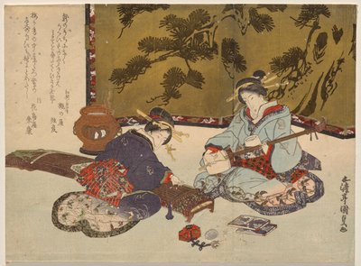 Twee Courtisanes die Muziekinstrumenten Bespelen door Utagawa Kunisada