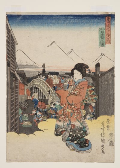 Uitzicht op Nihonbashi in Edo door Utagawa Kunisada
