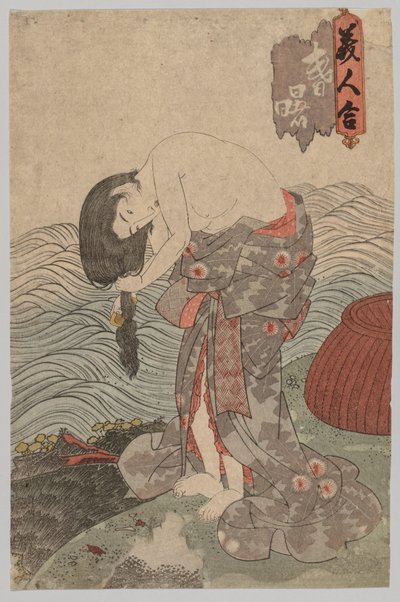Vrouwelijke Duiker die haar Haar Kammt door Utagawa Kunisada