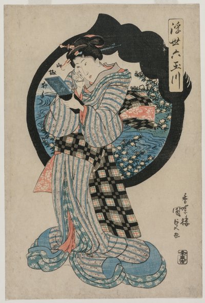 Vrouw met een Handspiegel uit de serie De Zes Tama Rivieren van de Drijvende Wereld door Utagawa Kunisada
