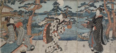 Genieten van vrije tijd in een restaurant voordat klanten worden ontvangen, begin tot midden 19e eeuw door Utagawa Kunisada III