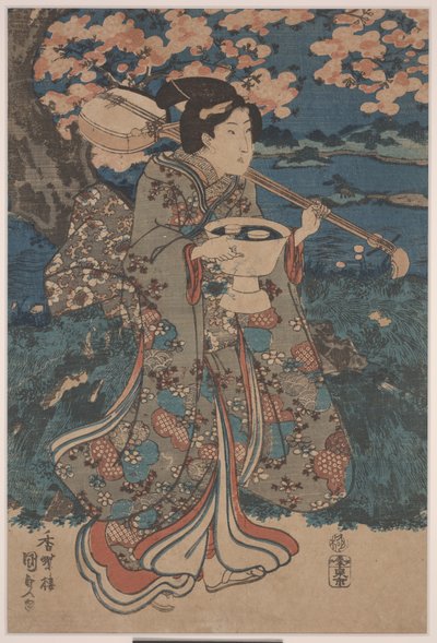 Naar een kersenbloesemfeest door Utagawa Kunisada III