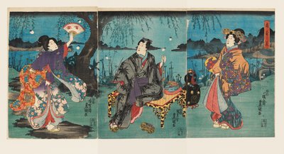 Afkoelen in de tuin door Utagawa Kunisada II