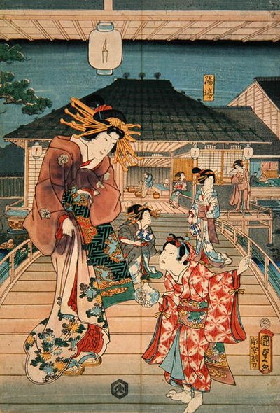 Scène in een bordeel door Utagawa Kunisada II