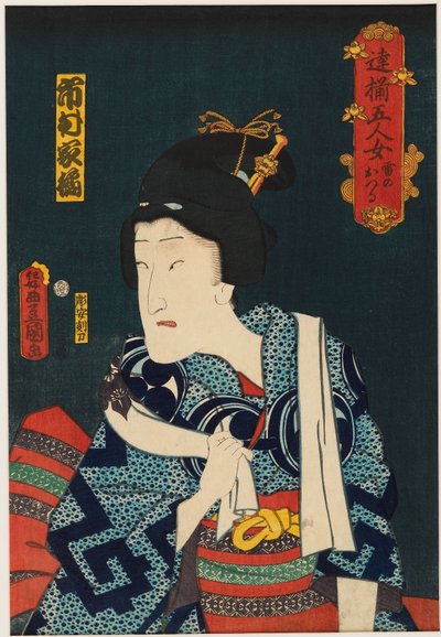 De acteur Ichimura Kakitsu IV in de vrouwelijke rol van Ikazuchi no Otsuru door Utagawa Kunisada II