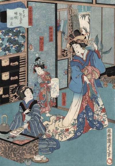 Ukiyo-e Print van Geisha met Hibachi door Kunisada II, ca. 1860 door Utagawa Kunisada II