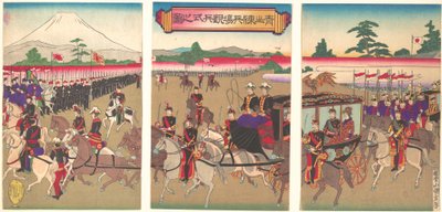 Uitzicht op een militaire parade in Aoyama door Utagawa Kunisada II
