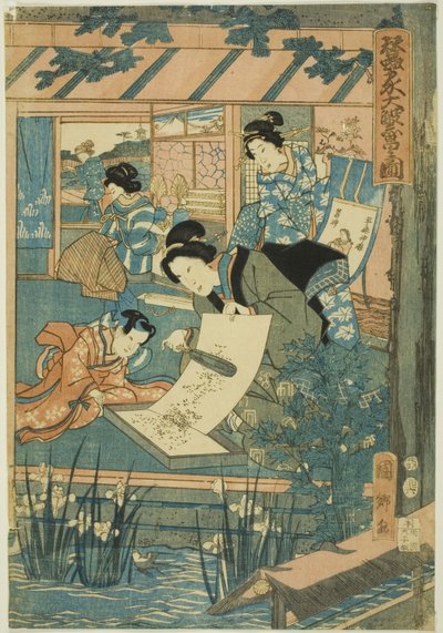 Grote voorspoed in de zijdeboerderij (Kaikoya Daihanjono Zu) door Utagawa Kunisato