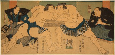 Gevecht van sumoworstelaars, Tagasugo tegen Ayusegawa door Utagawa Kuniteru