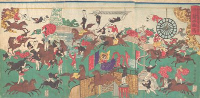 Frans Ruitercircus op het terrein van de Asakusa Kannon-tempel (Asakusa kannon keidai ni...), 1871 door Utagawa Kuniteru