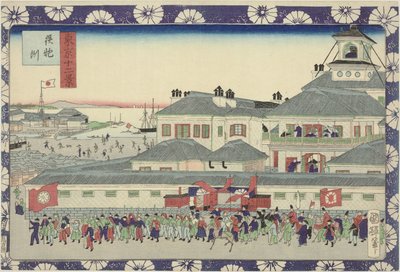 Ingang van het Tsukiji hotel door Utagawa Kuniteru II