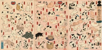 55 katten die de drieënvijftig stations van de Tokaido vertegenwoordigen door Utagawa Kuniyoshi