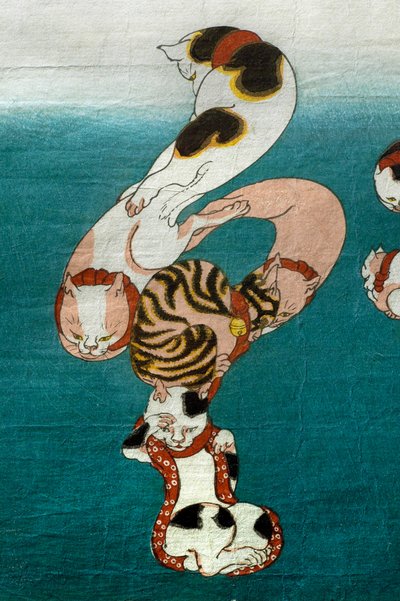 Ballonvis (Fugu) Serie Katten die Geschreven Karakters Vormen (Neko no ateji), c.1842 door Utagawa Kuniyoshi