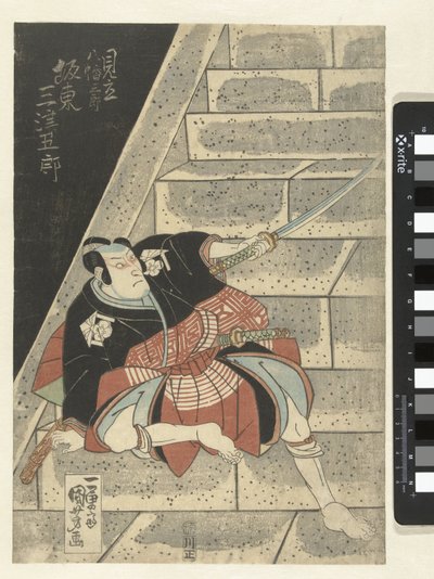 Bando Mitsugoro op een trap door Utagawa Kuniyoshi