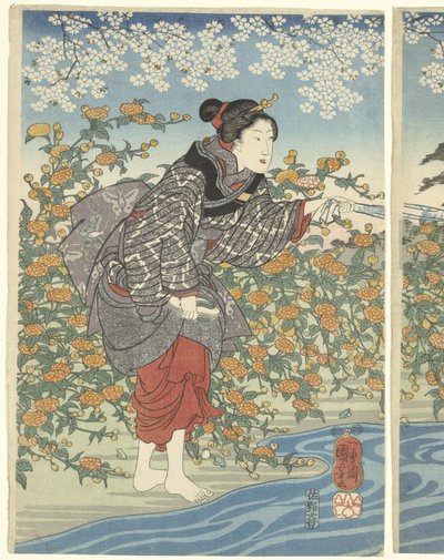 De Ide Tama rivier in de provincie Yamashiro door Utagawa Kuniyoshi