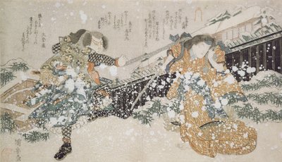 Diptiek (LtoR): De Acteurs Bando Mitugoro III en Segawa Kikunojo V, 1826 door Utagawa Kuniyoshi