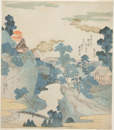 Ver uitzicht op Mount Fuji bij zonsopgang vanuit Hakone door Utagawa Kuniyoshi