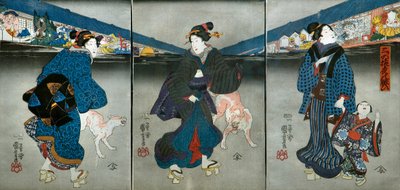 Feestelijkheden van drie apen in de nacht door Utagawa Kuniyoshi