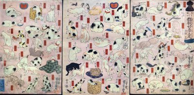 Drieënvijftig Katten als Woordspelingen voor de Namen van de Stations op de Tōkaidō Weg (Sono mama jiguchi myōkaidō gojūsan biki), c.1848 door Utagawa Kuniyoshi