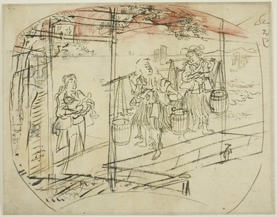 Zout water verzamelen op het strand door Utagawa Kuniyoshi