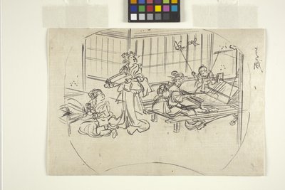 Hataori (weven op een weefgetouw) door Utagawa Kuniyoshi