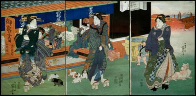 Voor de Funabashiya Snoepwinkel door Utagawa Kuniyoshi
